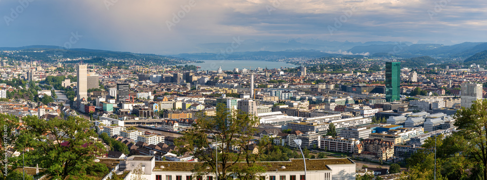  Beautiful cityscape panorama of Zürich, the largest city in Switzerland. It is located in north-central Switzerland at the northwestern tip of Lake Zürich.