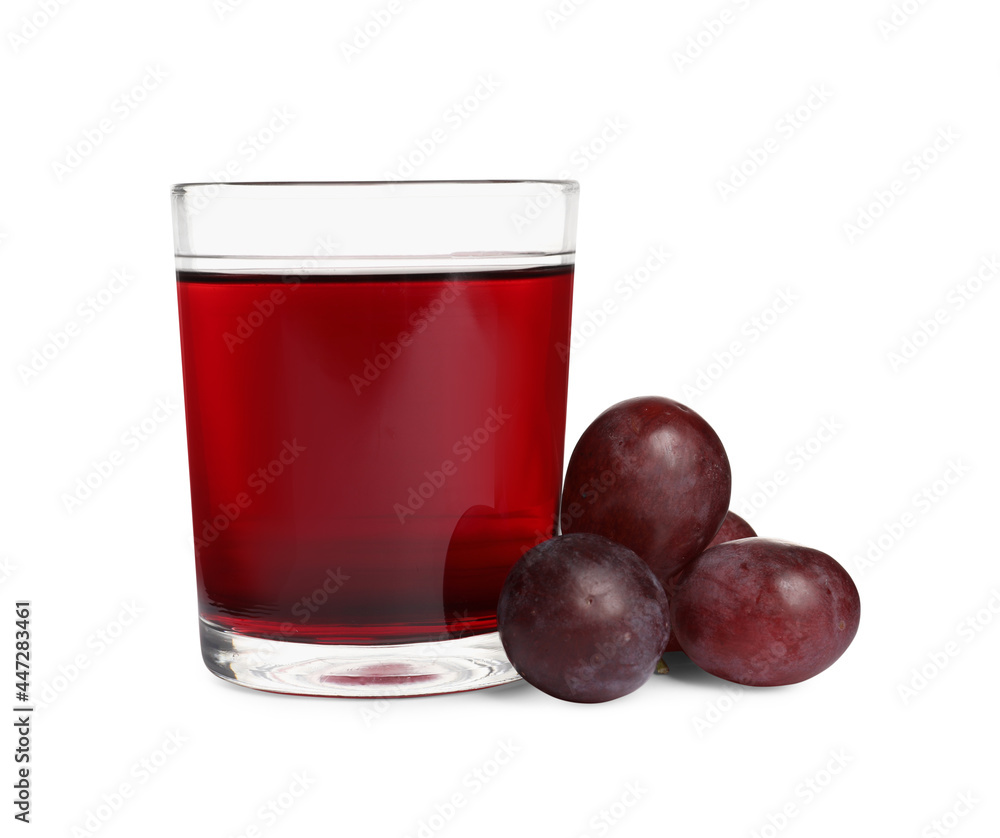 Glass of freshly made grape juice on white background Glass of freshly made grape juice on white background