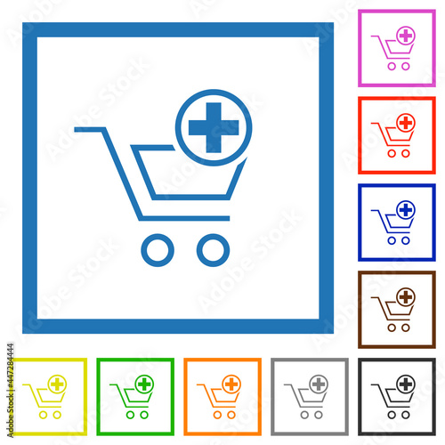 Add new cart item outline flat framed icons