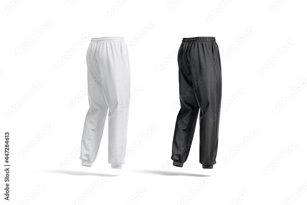 Blank black and white sport sweatpants mockup, back side view