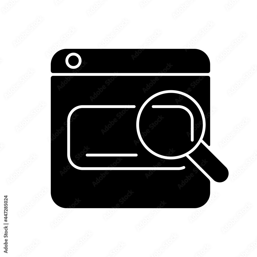 Search engines black glyph icon. Looking up information on Internet. Using keywords, phrases. User search query. Scanning websites. Silhouette symbol on white space. Vector isolated illustration Search engines black glyph icon. Looking up information on Internet. Using keywords, phrases. User search query. Scanning websites. Silhouette symbol on white space. Vector isolated illustration