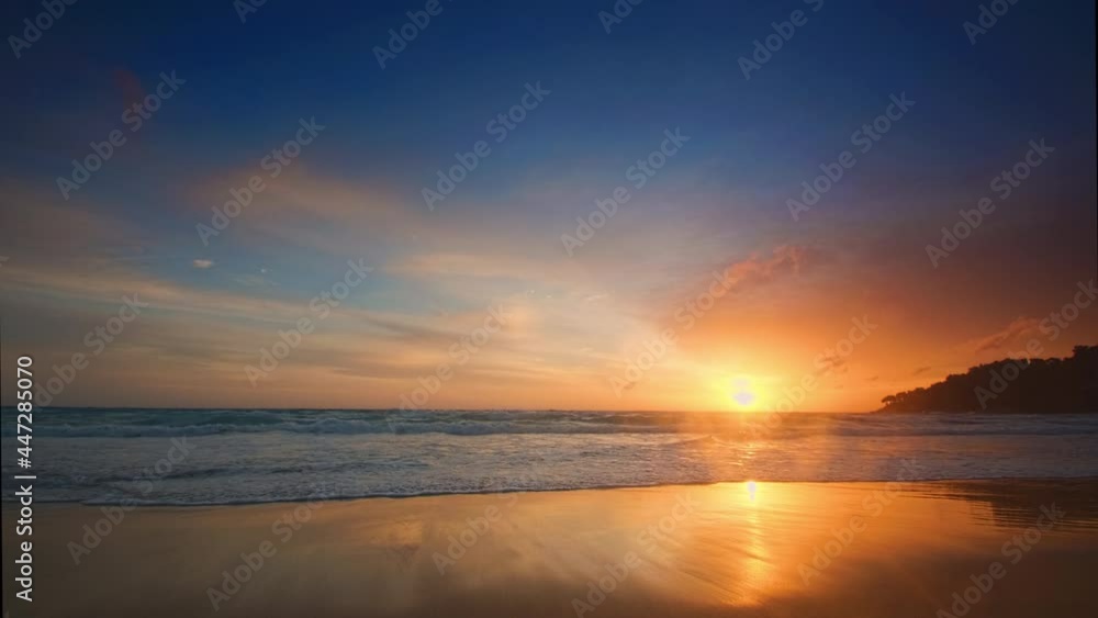 4K Beautiful tropical beach with sunset sky. Beautiful Phuket beach is famous tourist destination at Andaman sea summer concept. Areal drone view tropical beach with sunset over the sea 4K Beautiful tropical beach with sunset sky. Beautiful Phuket beach is famous tourist destination at Andaman sea summer concept. Areal drone view tropical beach with sunset over the sea