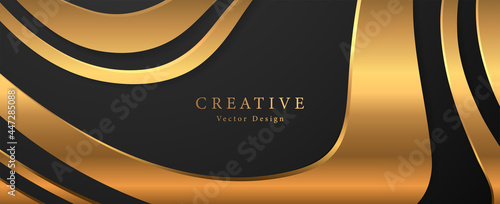 Premium background design with gold curve line pattern ion black backdrop. Vector horizontal template for business banner, formal invitation, luxury voucher, prestigious gift certificate