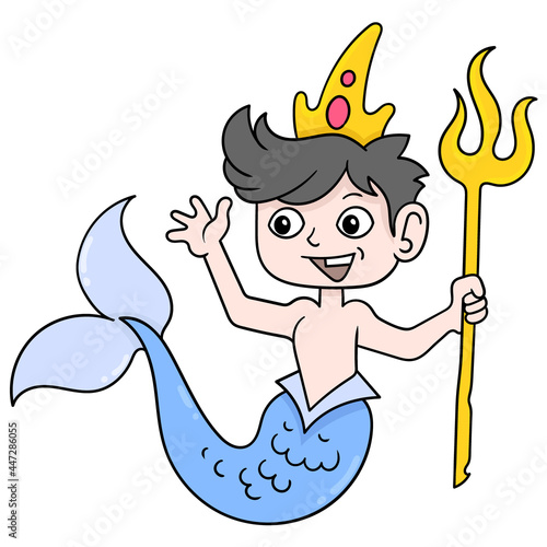 Tableau sur toile the viceroy of the fish man prince carries a gold plated spear, doodle icon imag