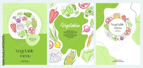 Vegetarian food. Vegetables are drawn with a single line. Tomatoes, pumpkin, onion, garlic.