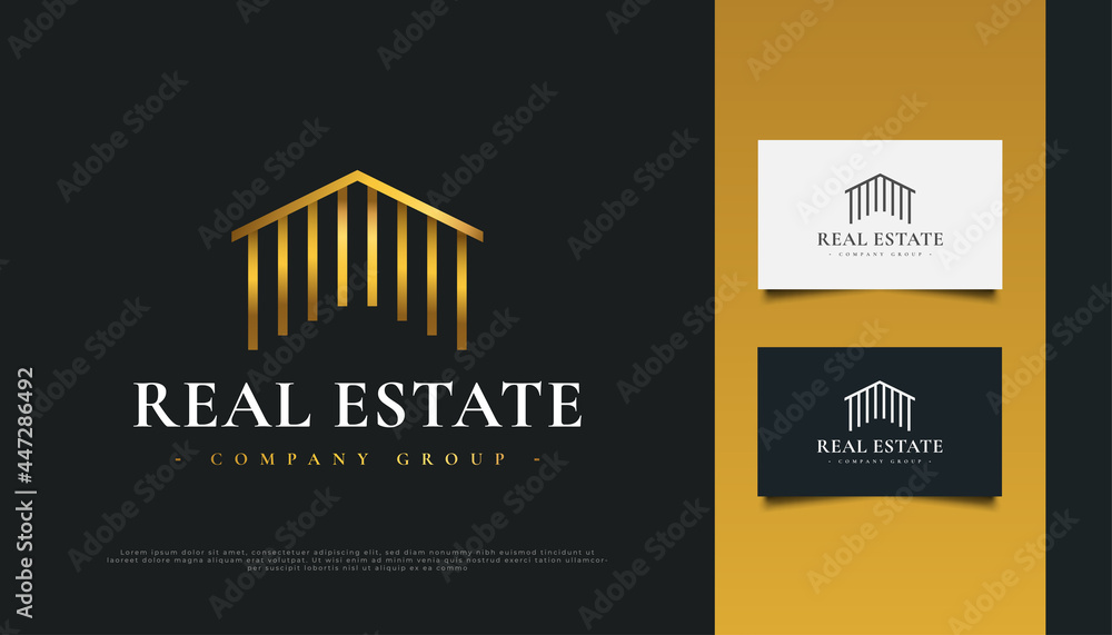Luxury Gold Real Estate Logo Design with Line Style. Construction, Architecture or Building Logo Design Luxury Gold Real Estate Logo Design with Line Style. Construction, Architecture or Building Logo Design