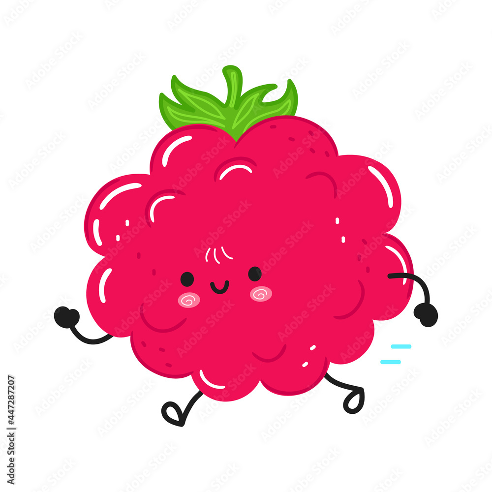 Cute funny running raspberries. Vector hand drawn cartoon kawaii character illustration icon. Isolated on white background. Running raspberries concept