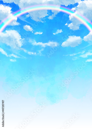 奥行き感のある虹のかかる青空と雲