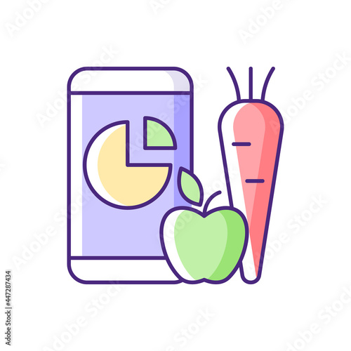 Online nutrition tracker RGB color icon. Foods eaten per day accounting. Body weight control app. Calories calculator. Mood regulator. Isolated vector illustration. Simple filled line drawing