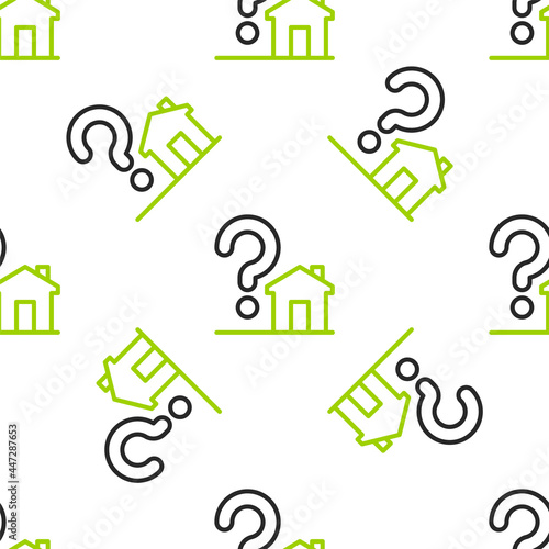 Line House with question mark icon isolated seamless pattern on white background. Housing problems, questions. Vector