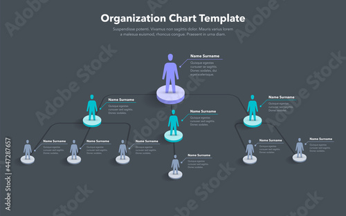 Company organization chart template with place for your content - dark version. Easy to use for your website or presentation.