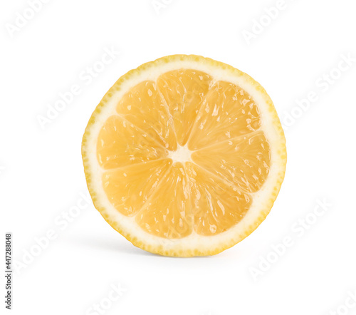 Slice of fresh lemon isolated on white