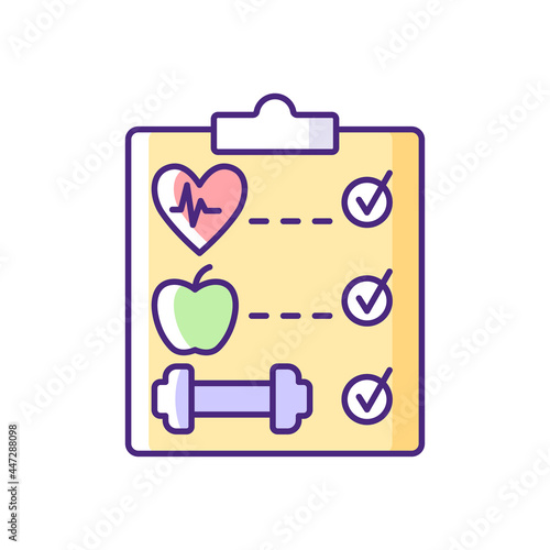 Wellness program RGB color icon. Online fitness challenges therapy. Health care increasement. Smoking cessation. Weight loss education. Isolated vector illustration. Simple filled line drawing photo
