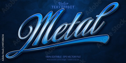 Metal text, silver style editable text effect on dark blue textured background