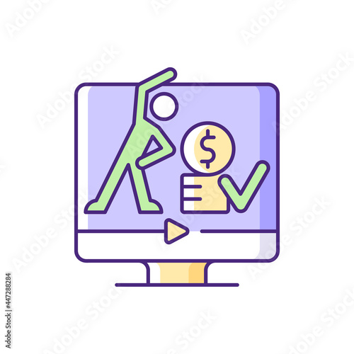 Online fitness workout subscription RGB color icon. Home working classes and programs. Virtual coaching individual skill improvement. Isolated vector illustration. Simple filled line drawing