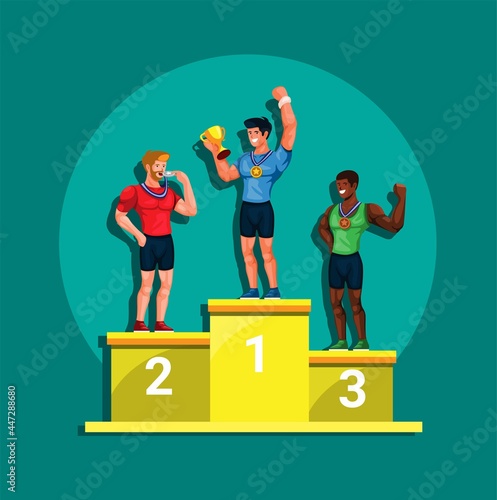 athlete winner podium with medal and thropy competition sport illustration vector