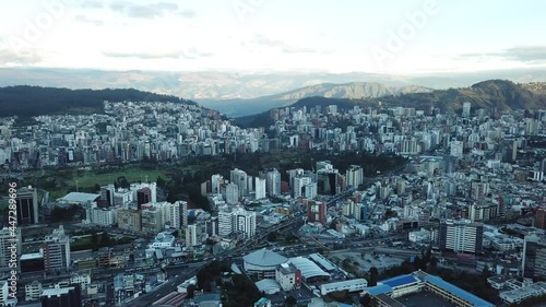 DLOG flat Aerial drone view over Quito; the capital of Ecuador in South America