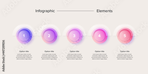Business process chart infographics with 6 step circles. Circular corporate workflow graphic elements. Company flowchart presentation slide. Vector info graphic in glassmorphism design.