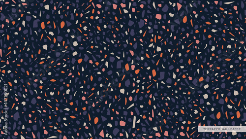Terrazzo wallpaper, background for a desktop on a computer, tablet and other devices. Colorful venetian terrazzo flooring imitation surface modern abstract layout. Natural realistic marble texture.