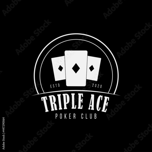 poker game logo casino triple card retro vintage hipster with white and black background for con for gamble game design inspiration concept