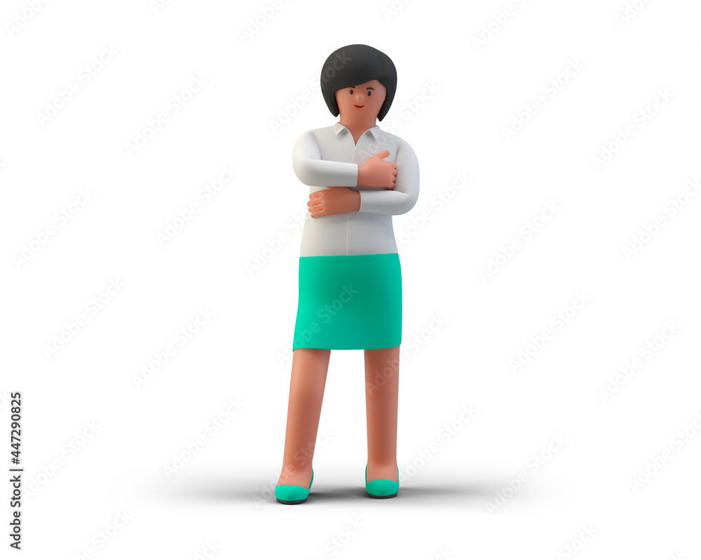 Businesswoman standing in Successful Happy Pose isolated on White Background 3D illustration