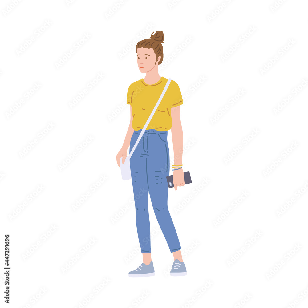 Young contemporary woman in casual clothes, flat vector illustration isolated. Young contemporary woman in casual clothes, flat vector illustration isolated.