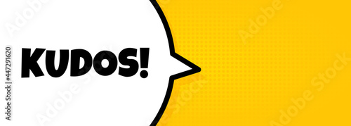 Kudos. Speech bubble banner with Kudos text. Loudspeaker. For business, marketing and advertising. Vector on isolated background. EPS 10