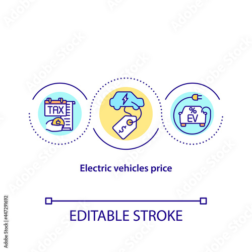 Electric vehicles price concept icon. Car purchase abstract idea thin line illustration. EV tax returns. Beneficial decision. Vector isolated outline color drawing. Editable stroke
