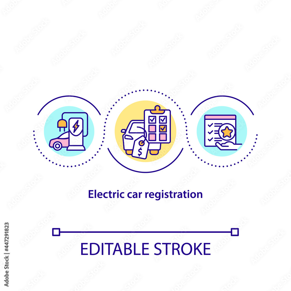 Electric car registration concept icon. EV license and certification