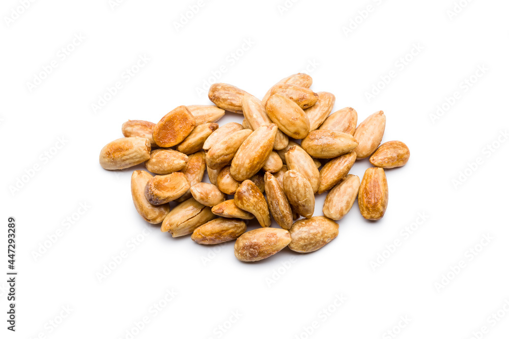 Blanched almonds bunch on white background Blanched almonds bunch on white background