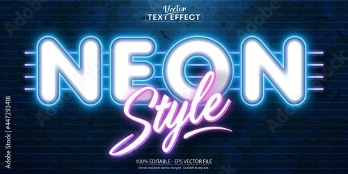 Neon style editable text effect on brick wall background