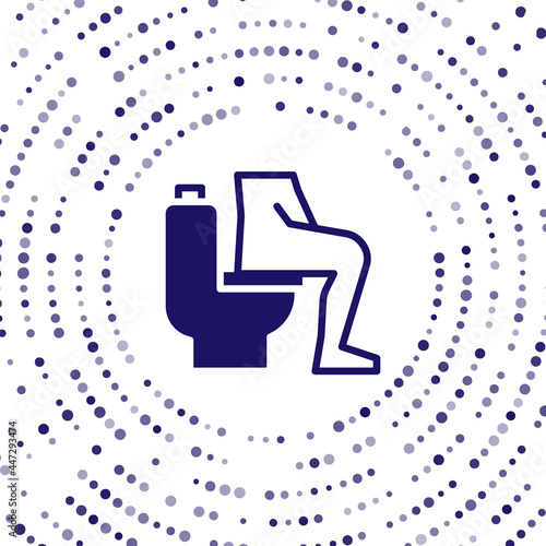 Blue Men sitting on the toilet and Constipation are experiencing severe abdominal pain icon isolated on white background. Abstract circle random dots. Vector