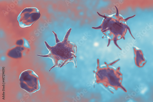 Activated and non-activated platelets, 3D illustration photo