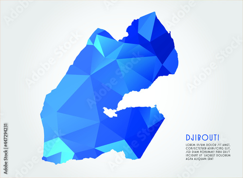 Djibouti map blue Color on white background polygonal 
