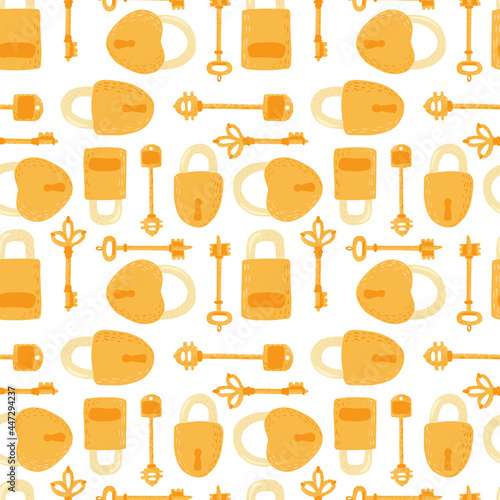 Key and lock seamless pattern isolated on white background.
