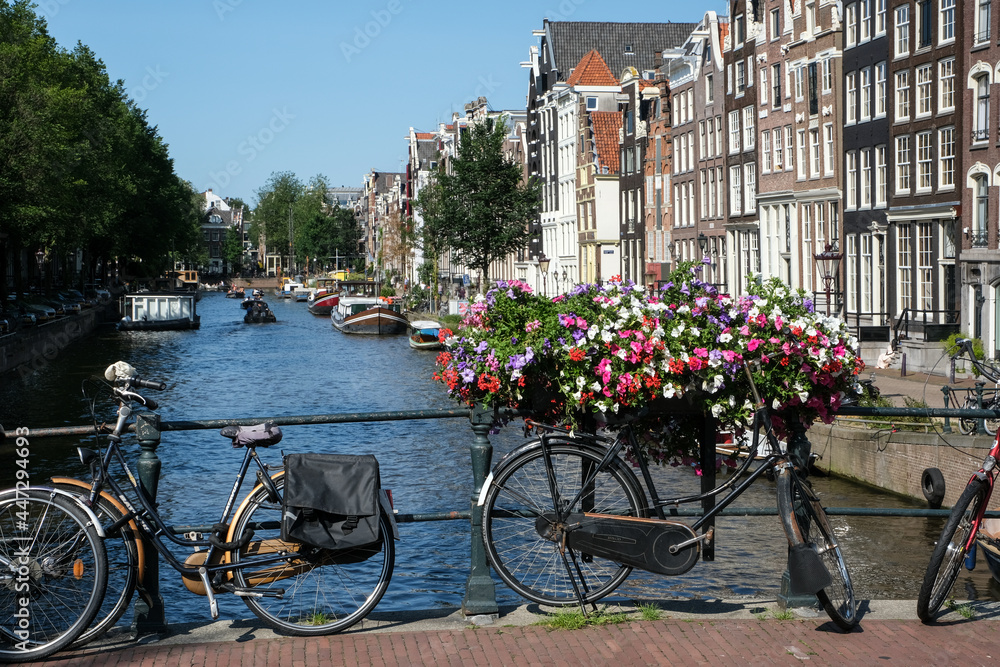Traditional network of waterways and canals in the City of Amsterdam, Netherlands, Europe