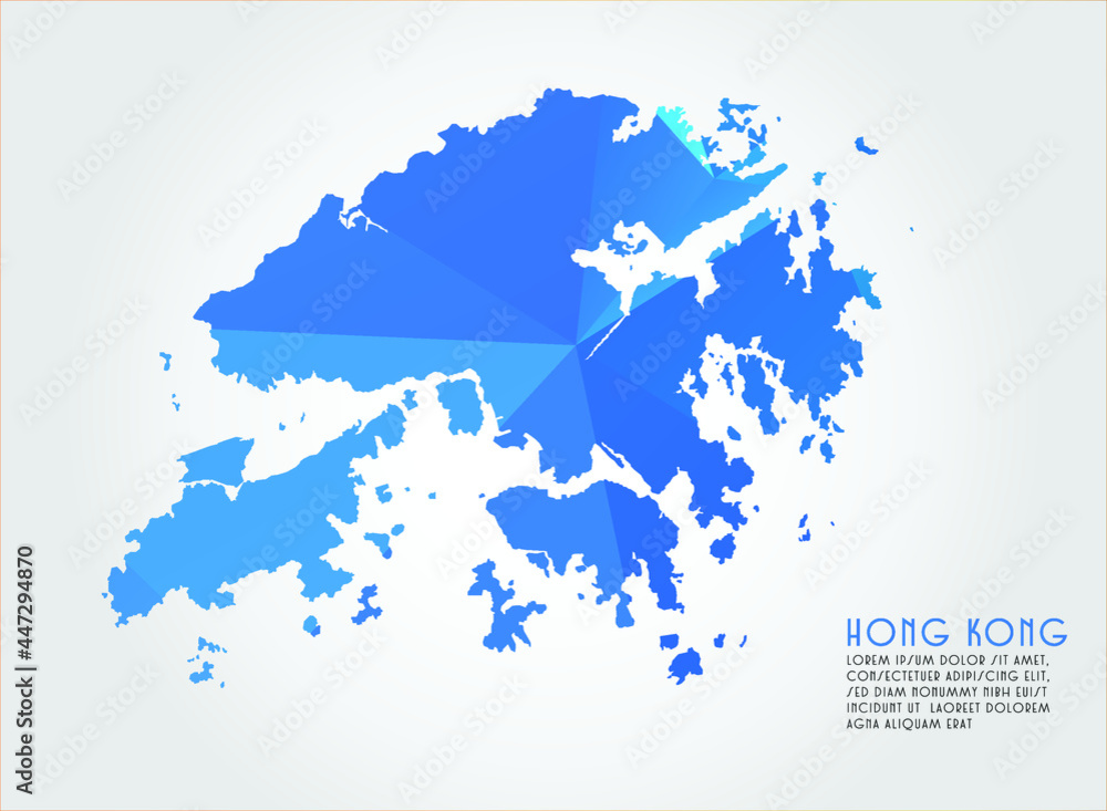 Hong Kong map blue Color on white background polygonal	