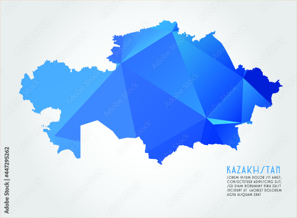  Kazakhstan map blue Color on white background polygonal	