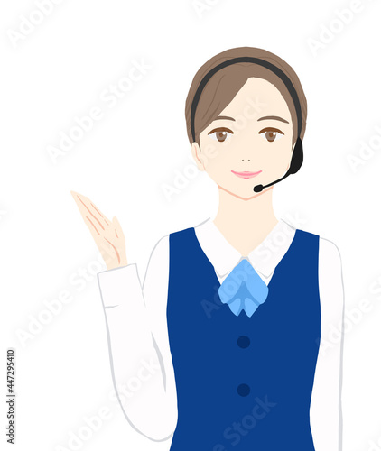 インカムをつけたコールセンターの女性のイラスト
