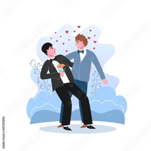Unconventional wedding. Gay, bisexual and transgender people marriage.