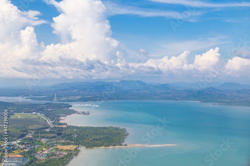 Top view of cloud with blue sky from airplane, Thailand