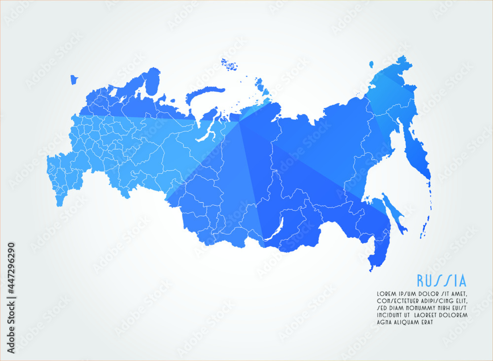 Russia map blue Color on white background polygonal