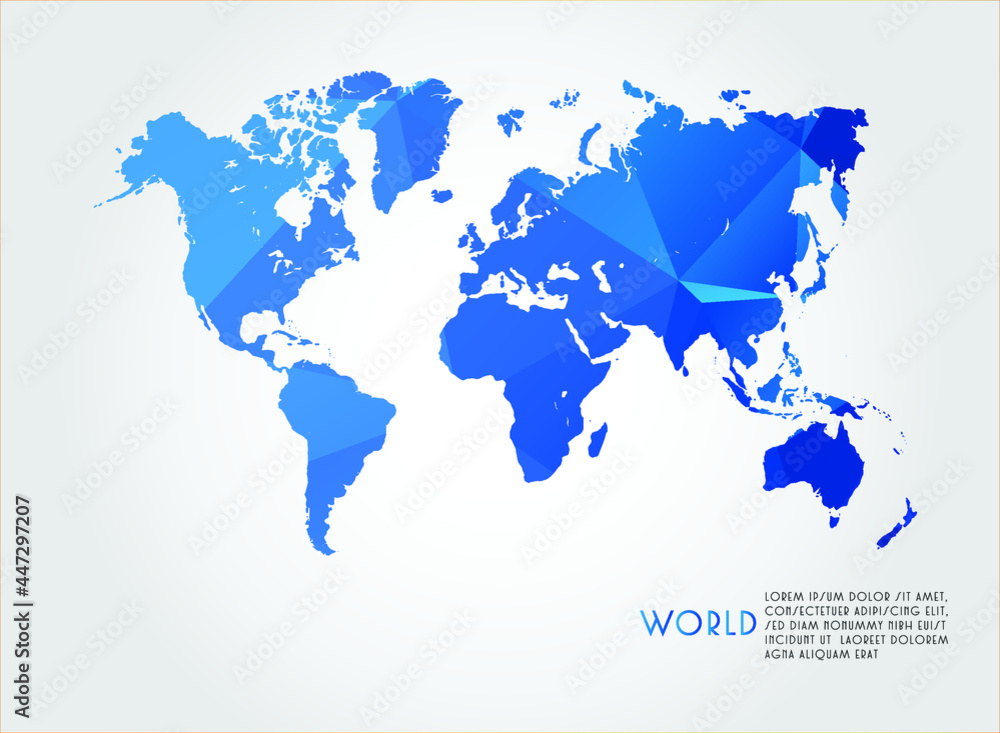 World map blue Color on white background polygonal