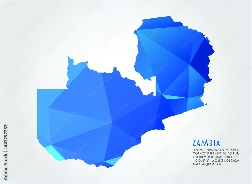 Zambia map blue Color on white background polygonal Zambia map blue Color on white background polygonal