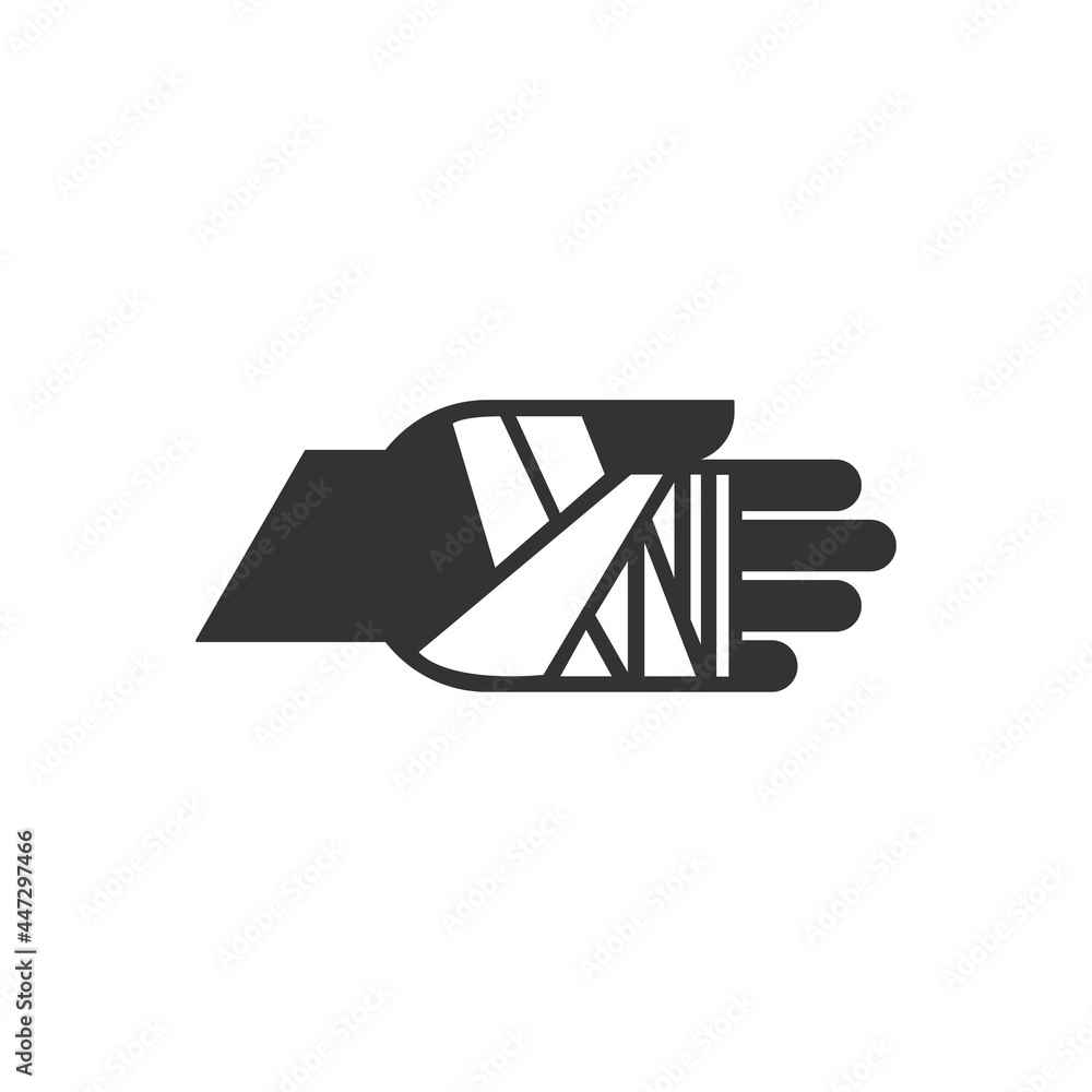 Bandaged hand icon isolated on white background. First aid symbol modern, simple, vector, icon for website design, mobile app, ui. Vector Illustration