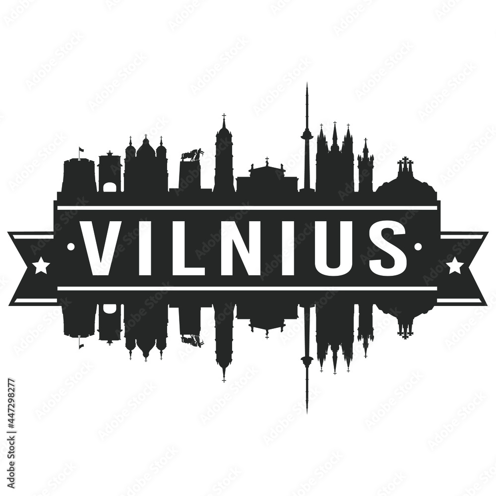Vilnius Lithuania Skyline. Banner Vector Design Silhouette Art. Cityscape Travel Monuments.