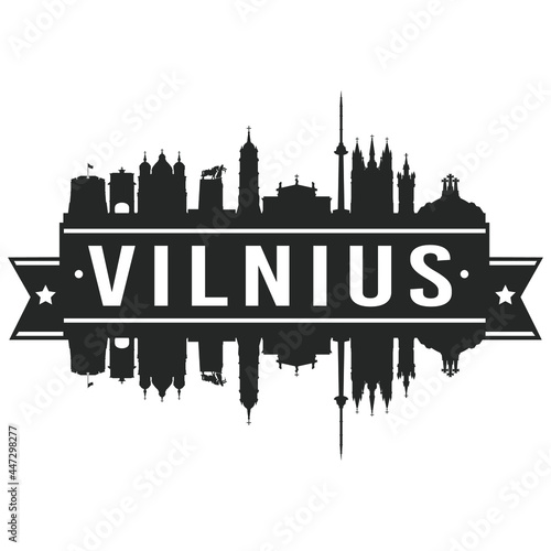 Vilnius Lithuania Skyline. Banner Vector Design Silhouette Art. Cityscape Travel Monuments.