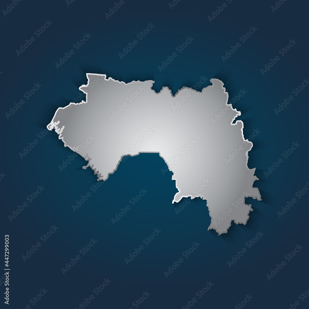 Guinea map 3D metallic silver with chrome, shine gradient on dark blue background. Vector illustration EPS10. Guinea map 3D metallic silver with chrome, shine gradient on dark blue background. Vector illustration EPS10.