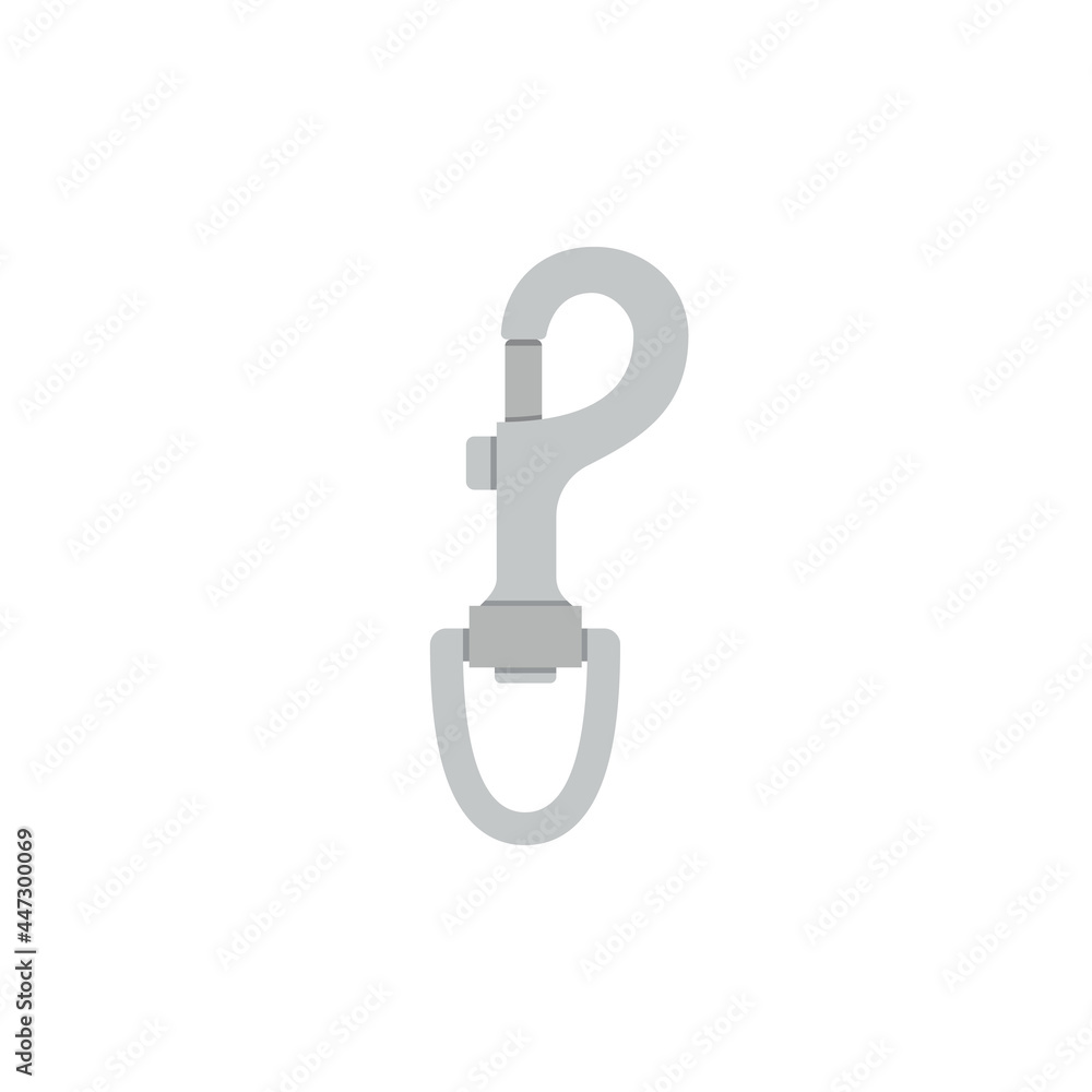 Climbing equipment carabiner with loop, flat vector illustration isolated. Climbing equipment carabiner with loop, flat vector illustration isolated.