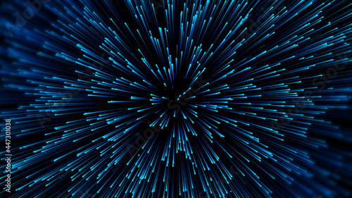 Hyperjump in space. speed of light star wars. particle flow. 3d rendering